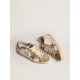 Super-Star sneakers in white leather with dove-gray suede inserts and all-over black lettering