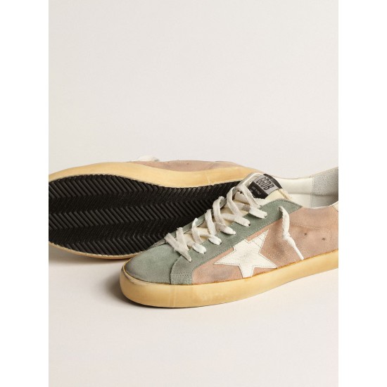 Super-Star in brown and green suede with white nappa leather star