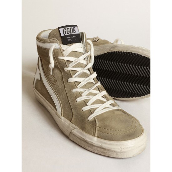 Men's Slide in military green suede with star and white flash