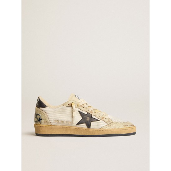 Ball Star in white mesh with vintage blue leather star and heel tab