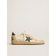 Ball Star in white mesh with vintage blue leather star and heel tab