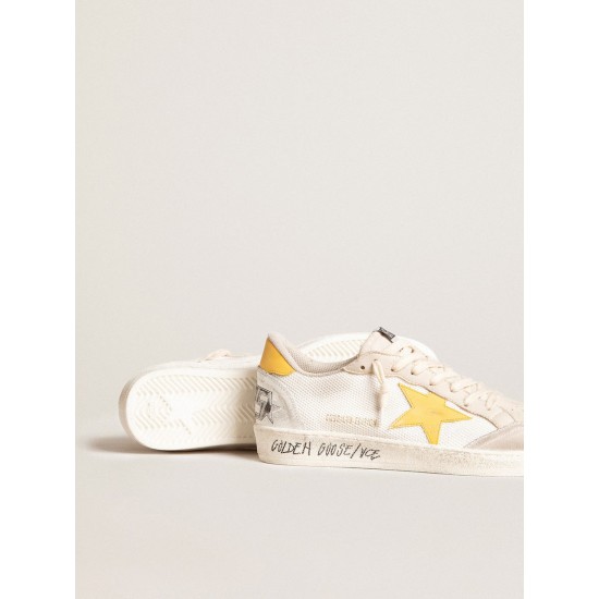 Ball Star LTD in white mesh with yellow leather star and heel tab