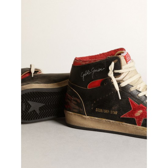 Men's Sky-Star in glossy black leather with red star