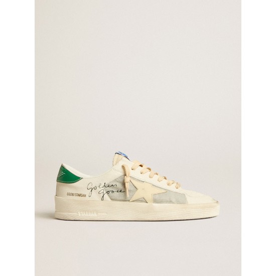 Stardan in nappa leather and ripstop fabric with cream star and green heel tab