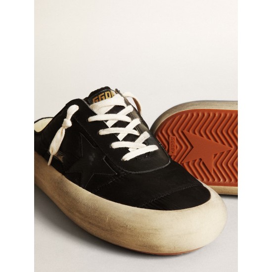 Men's Space-Star Sabots in black nylon with black leather star