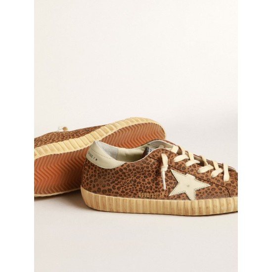 Super-Star in suede with leopard print and cream leather star