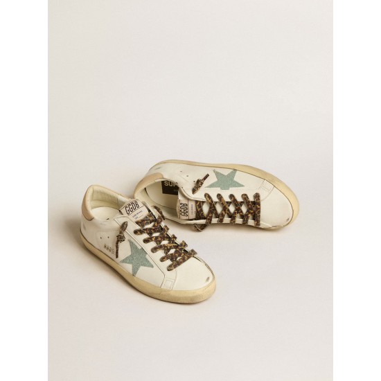 Women's Super-Star with gray glitter star and nude leather heel tab