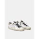 Women's white leather Super-Star sneakers with glittery heel tab