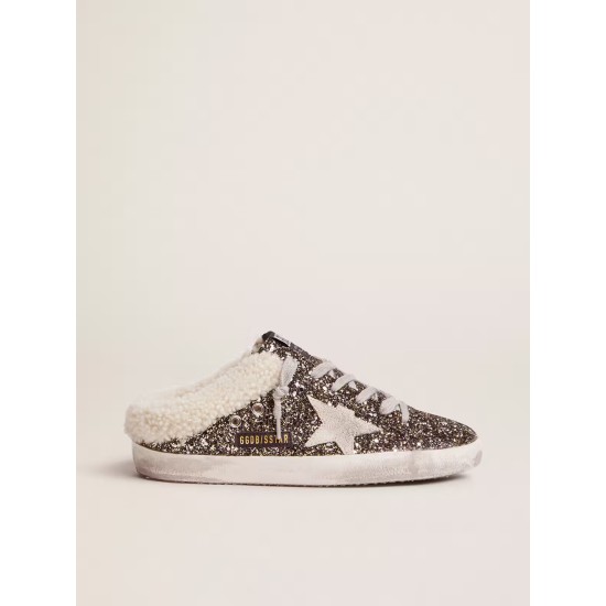 Women's Super-Star Sabot with glitter and shearling interior