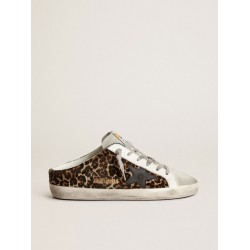 Women's Super-Star Sabot in leopard print pony skin with black star
