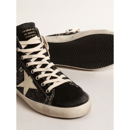 Francy Penstar LTD in glitter with ivory star and black heel tab