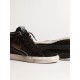 Slide in brown glitter with black leather star and flash