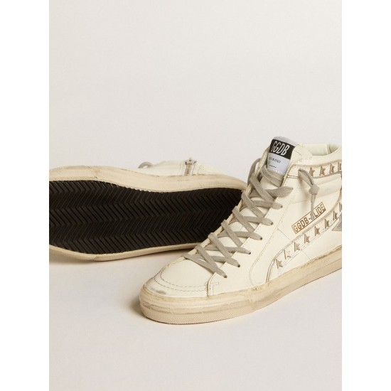 Slide with silver metallic leather star and leather flash with stars