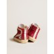 Slide in red suede with silver star and lizard print flash
