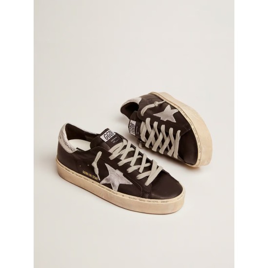 Women's Hi Star in black leather with silver laminated leather star