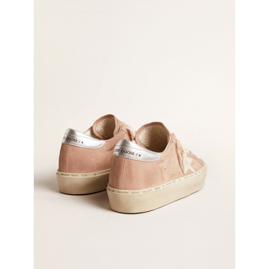Women's Hi Star in pink suede with cream star and silver leather heel tab