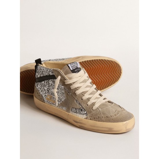 Mid Star in silver glitter with suede star and black flash