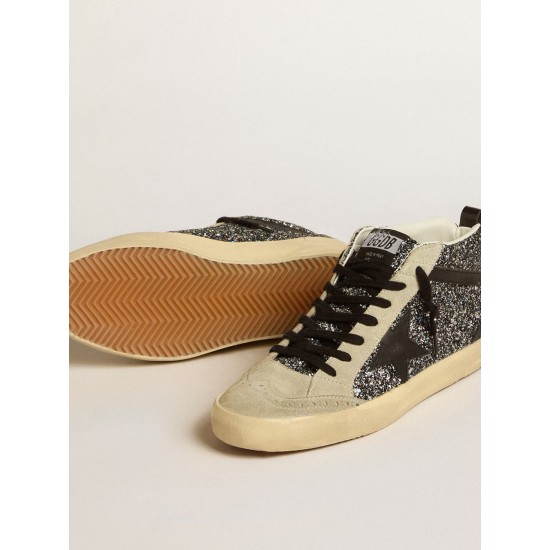 Mid Star LTD in black glitter with black leather star and flash