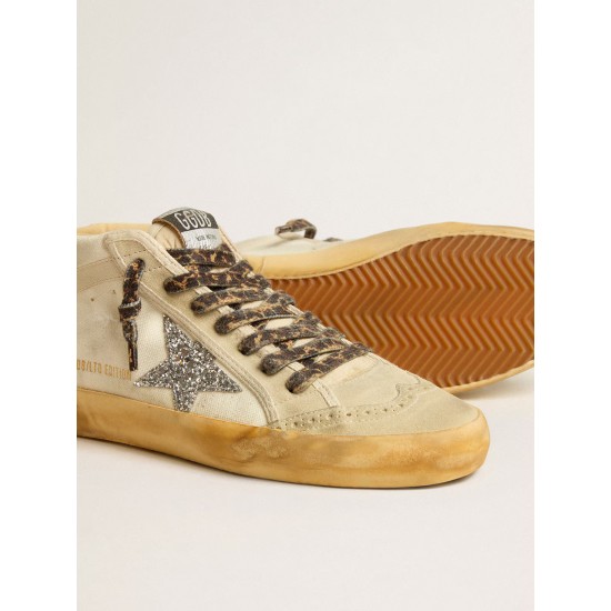 Women's Mid Star in canvas with silver glitter star and beige flash