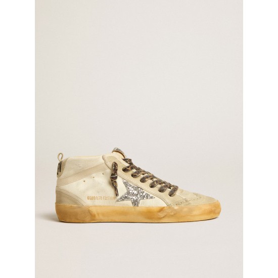 Women's Mid Star in canvas with silver glitter star and beige flash