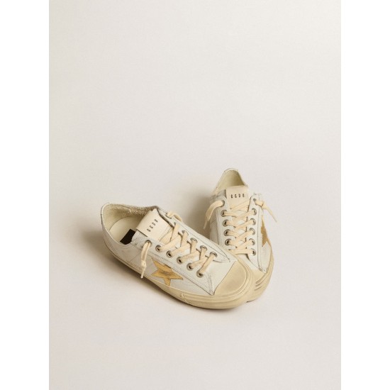 V-Star in white leather with gold metallic leather star