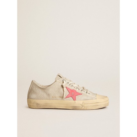 Women's V-Star in light gray canvas with a red leather star