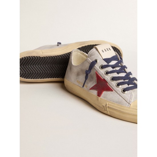 Women's V-Star LTD in silver metallic suede with red suede star