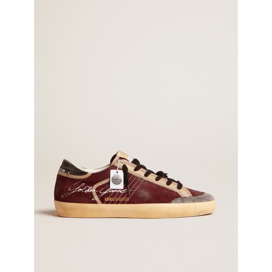 Women’s Super-Star Penstar LAB in burgundy suede with perforated star