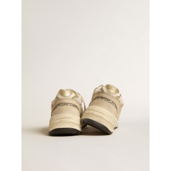 Dad-Star in pearl mesh and suede with platinum leather star and heel tab