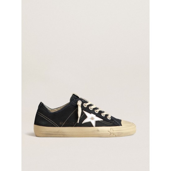 V-Star in navy-blue canvas with a silver laminated leather star