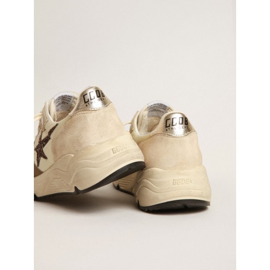Running Sole LTD in cream nylon and suede with a glitter star