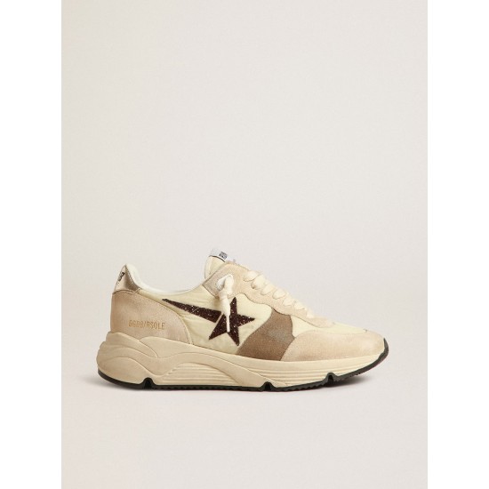 Running Sole LTD in cream nylon and suede with a glitter star