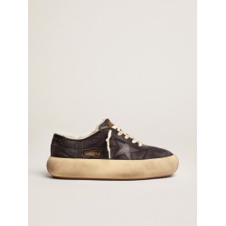 Women's Space-Star shoes in quilted black nylon with shearling lining