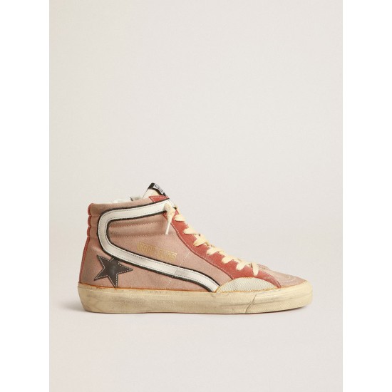 Slide in pink suede with anthracite laminated leather star