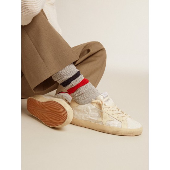 Women's Super-Star LTD in white sequins with leather star and embroidery