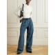 Embellished pleated high-rise wide-leg jeans