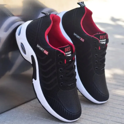 Breathable Running Shoes Black Rose Red