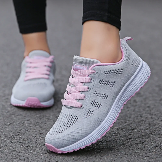 Casual Shoes Fashion Breathable Walking Mesh Flat Shoes Pink